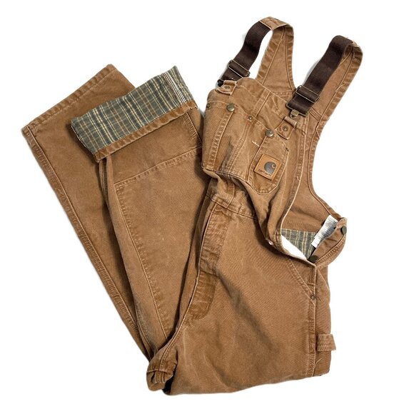 Carhartt Other - Carhartt Overalls Men’s 30x30 Duck Canvas Bib Double Knee Flannel Lined R42 BRN
